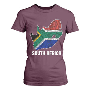 South Africa Pride T Shirt For Women South African Flag Map TS02 Maroon Print Your Wear