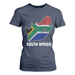 South Africa Pride T Shirt For Women South African Flag Map TS02 Navy Print Your Wear