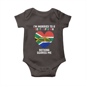 Funny South Africa Baby Onesie I'm Married To A South African Nothing Scares Me TS02 Dark Chocolate Print Your Wear