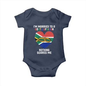 Funny South Africa Baby Onesie I'm Married To A South African Nothing Scares Me TS02 Navy Print Your Wear
