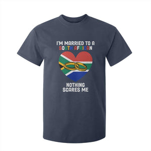 Funny South Africa T Shirt For Kid I'm Married To A South African Nothing Scares Me TS02 Navy Print Your Wear