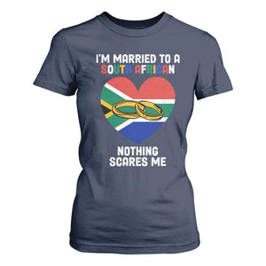 Funny South Africa T Shirt For Women I'm Married To A South African Nothing Scares Me TS02 Navy Print Your Wear
