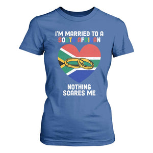 Funny South Africa T Shirt For Women I'm Married To A South African Nothing Scares Me TS02 Royal Blue Print Your Wear