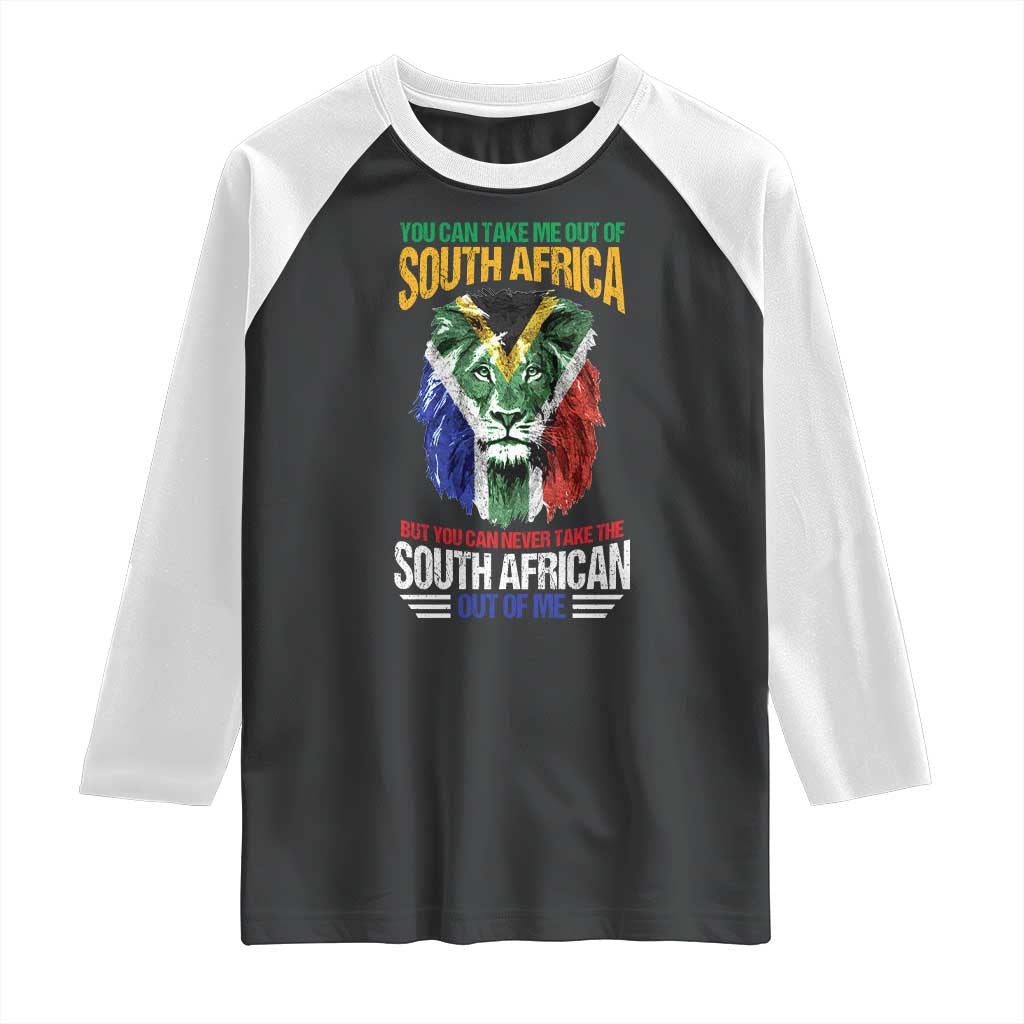 South Africa Pride Raglan Shirt You Can Never Take The South African Out Of Me TS02 Black White Print Your Wear