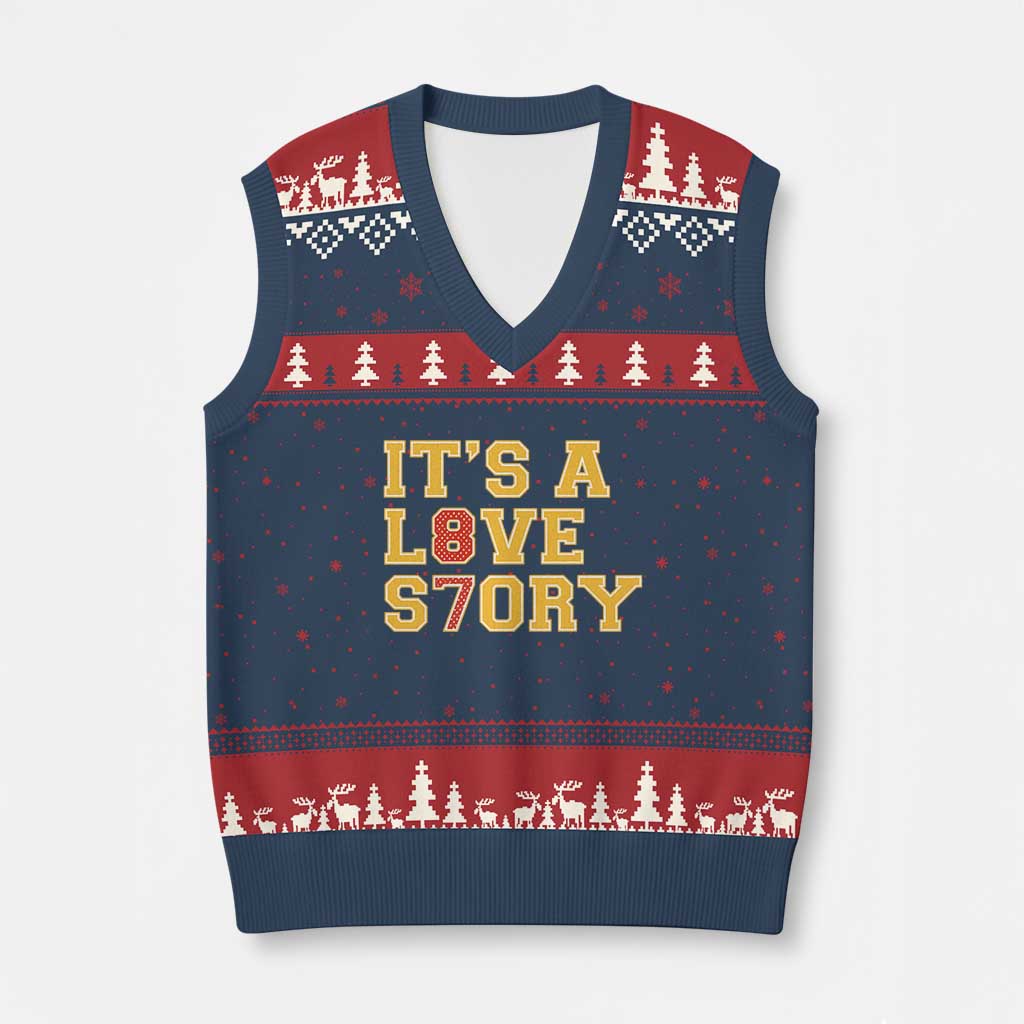 Its a Love Story 87 V-Neck Knit Sweater Vest Inspired Football Romance TS02 Navy Red Print Your Wear