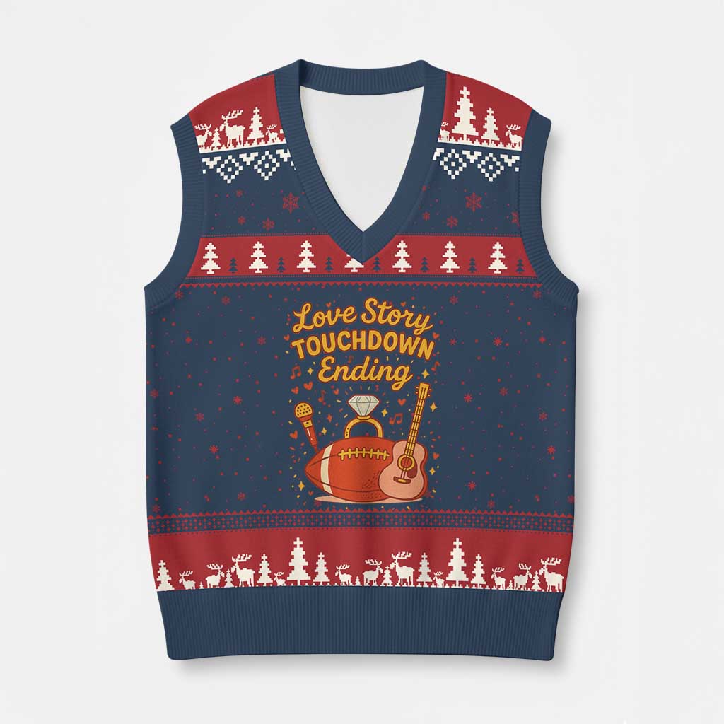 Love Story Touchdown Ending V-Neck Knit Sweater Vest Football And Music Engagement TS02 Navy Red Print Your Wear