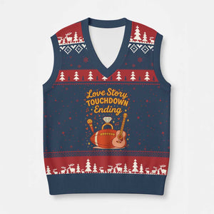 Love Story Touchdown Ending V-Neck Knit Sweater Vest Football And Music Engagement TS02 Navy Red Print Your Wear