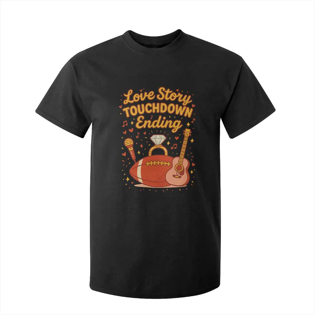 Love Story Touchdown Ending T Shirt For Kid Football And Music Engagement TS02 Black Print Your Wear