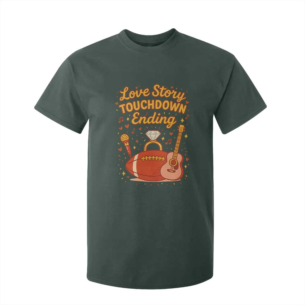 Love Story Touchdown Ending T Shirt For Kid Football And Music Engagement TS02 Dark Forest Green Print Your Wear