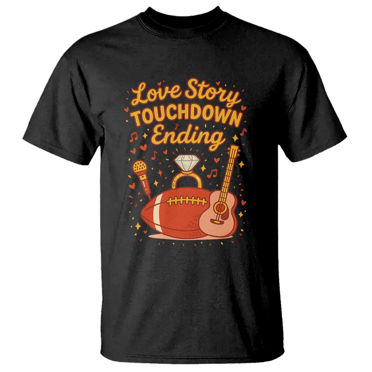 Love Story Touchdown Ending T Shirt Football And Music Engagement TS02 Black Print Your Wear