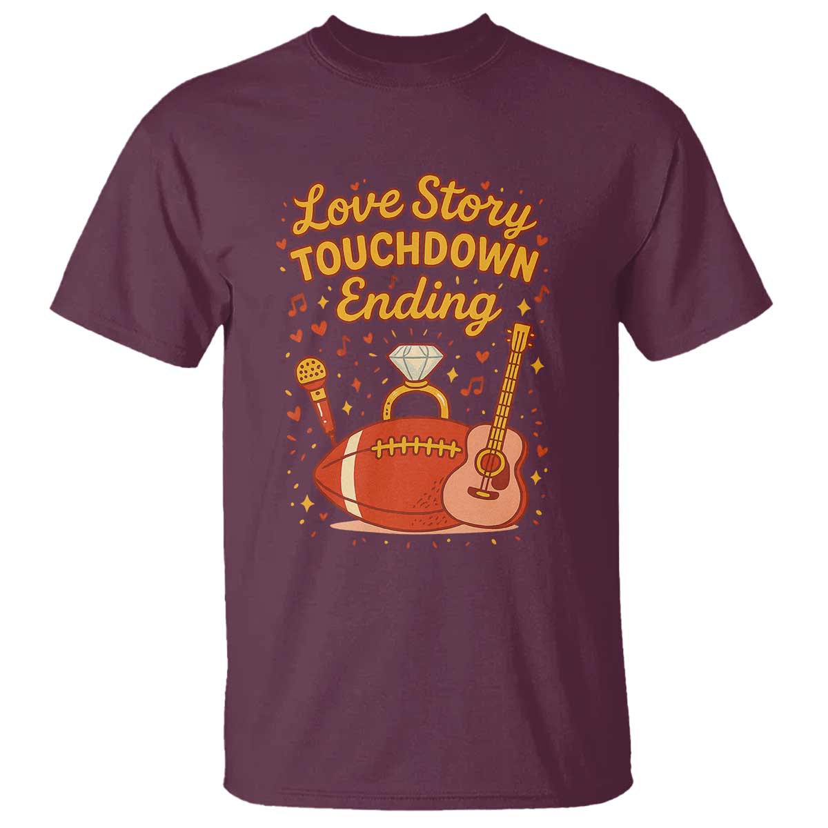Love Story Touchdown Ending T Shirt Football And Music Engagement TS02 Maroon Print Your Wear