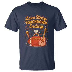 Love Story Touchdown Ending T Shirt Football And Music Engagement TS02 Navy Print Your Wear