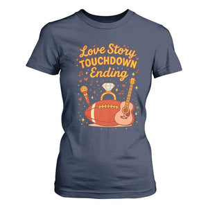 Love Story Touchdown Ending T Shirt For Women Football And Music Engagement TS02 Navy Print Your Wear