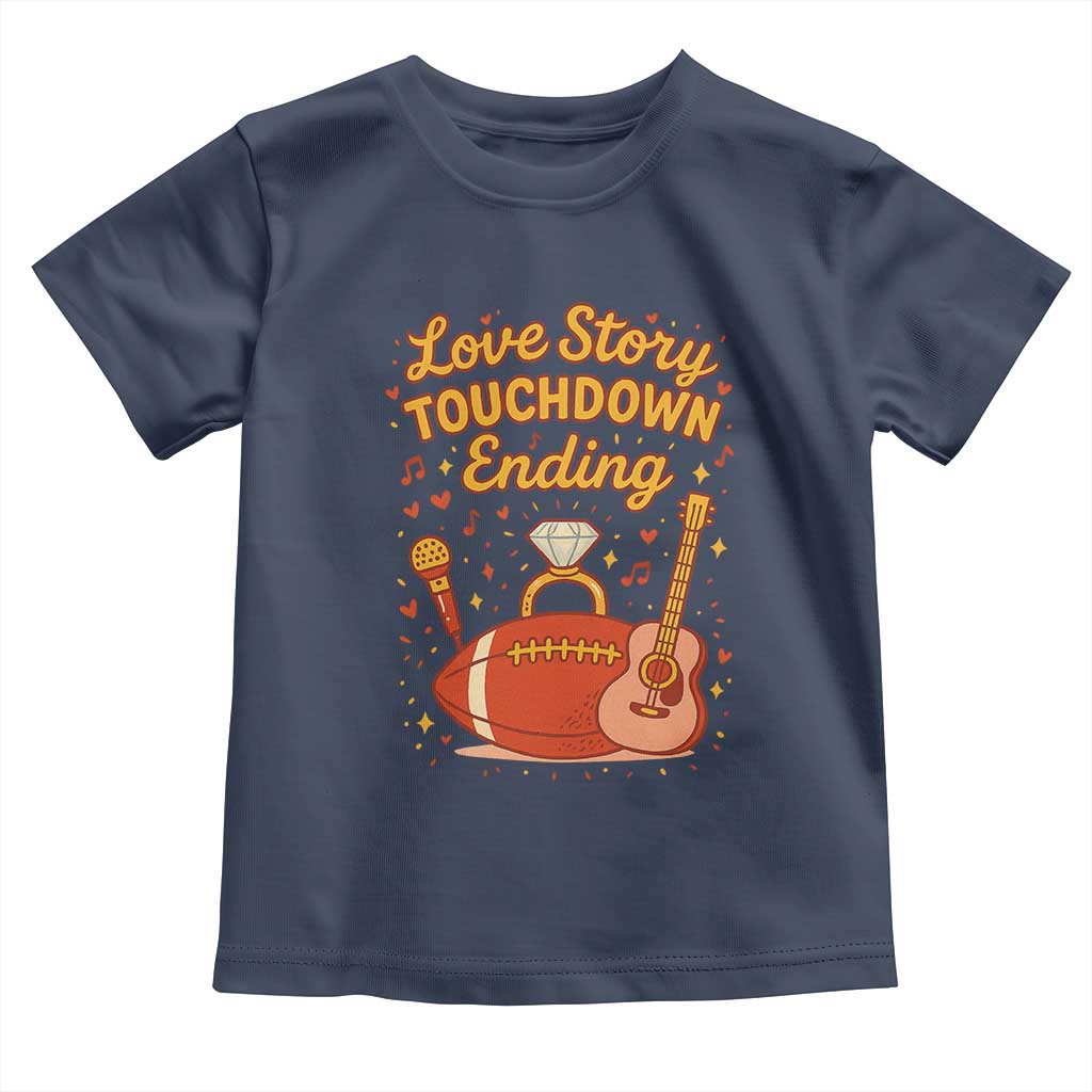 Love Story Touchdown Ending Toddler T Shirt Football And Music Engagement TS02 Navy Print Your Wear
