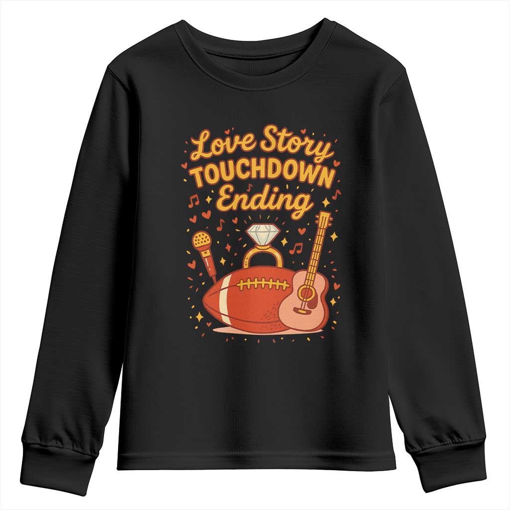 Love Story Touchdown Ending Youth Sweatshirt Football And Music Engagement TS02 Black Print Your Wear