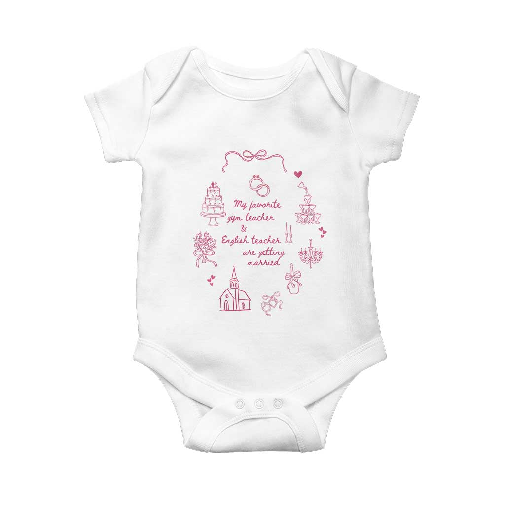 My Favorite Gym Teacher and English Teacher Are Getting Married Baby Onesie Retro Coquette Bow Wedding Love Story - Print Your Wear