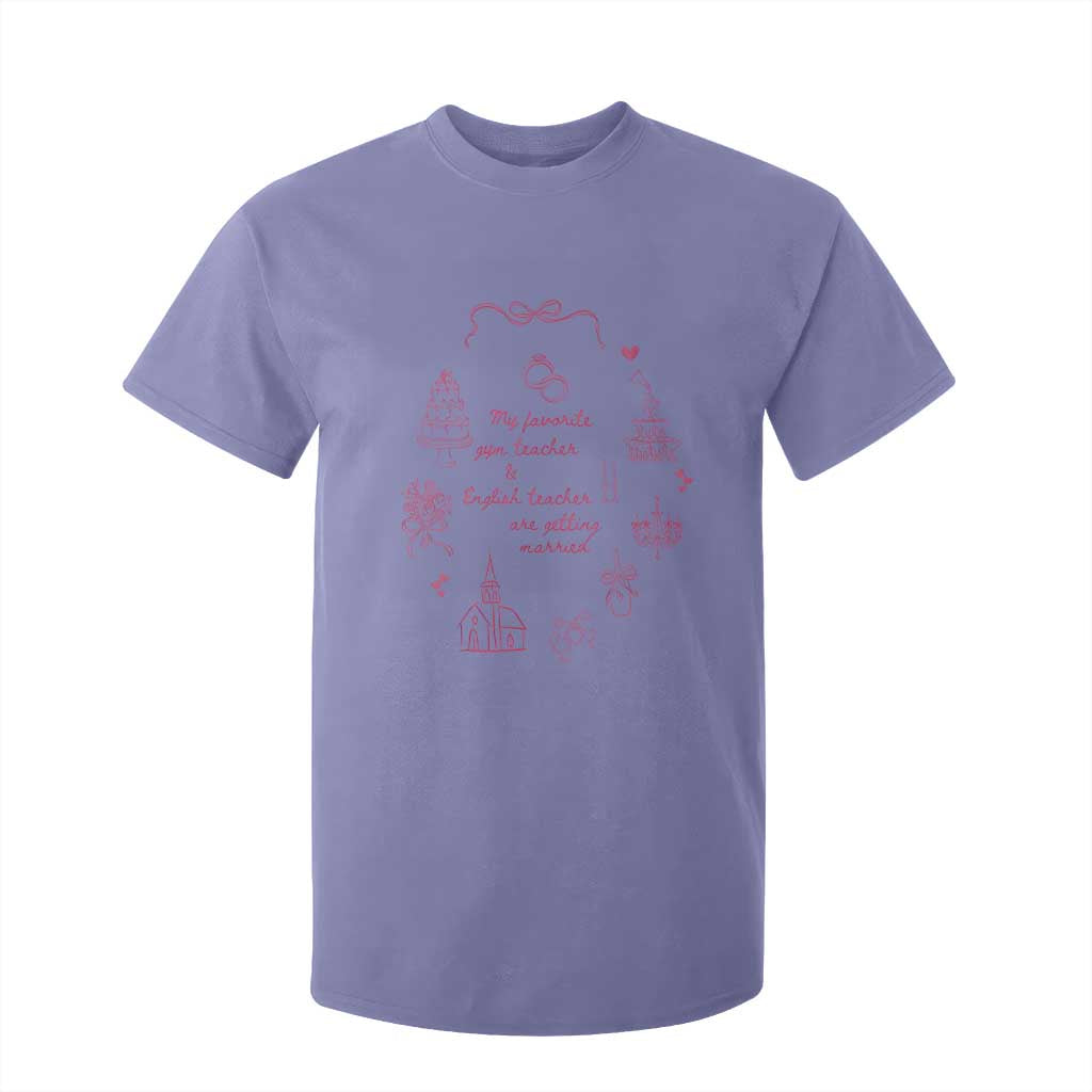 My Favorite Gym Teacher and English Teacher Are Getting Married T Shirt For Kid Retro Coquette Bow Wedding Love Story TS02 Violet Print Your Wear