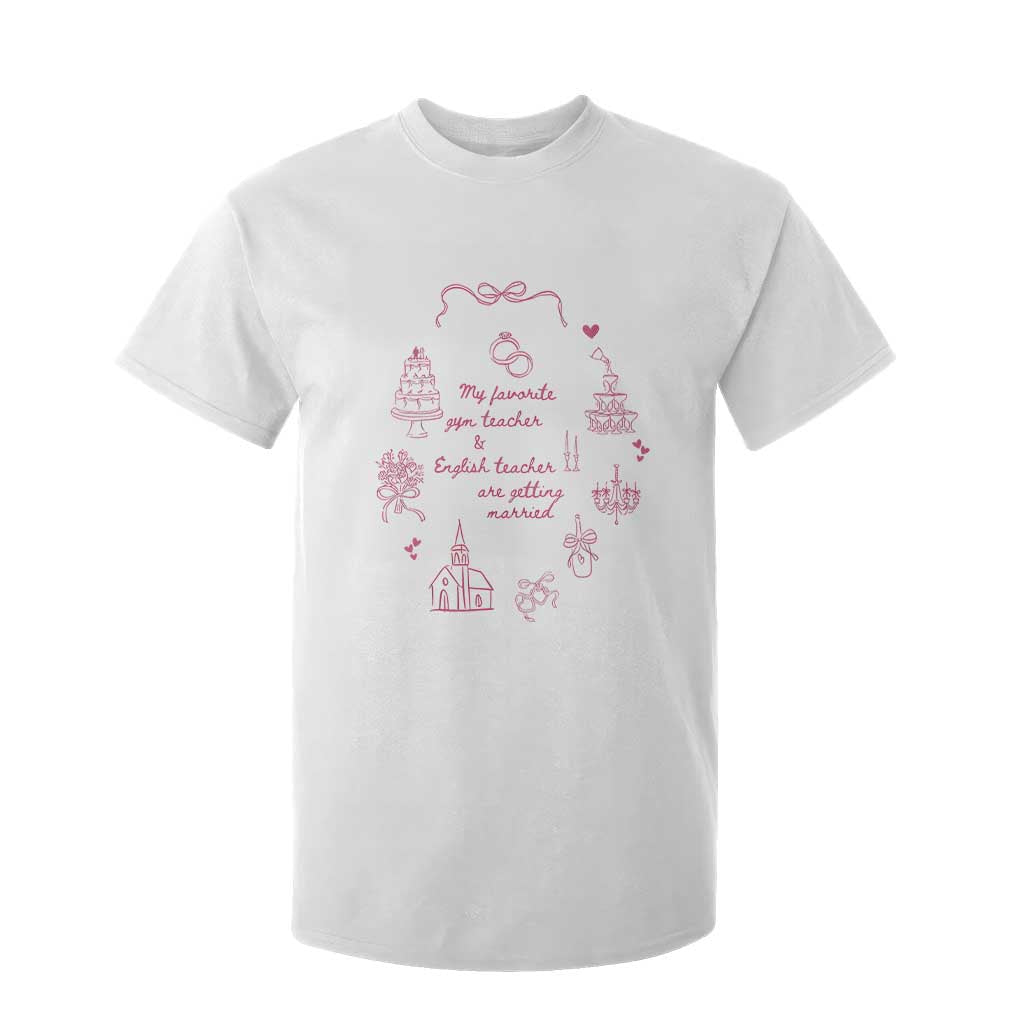My Favorite Gym Teacher and English Teacher Are Getting Married T Shirt For Kid Retro Coquette Bow Wedding Love Story - Print Your Wear