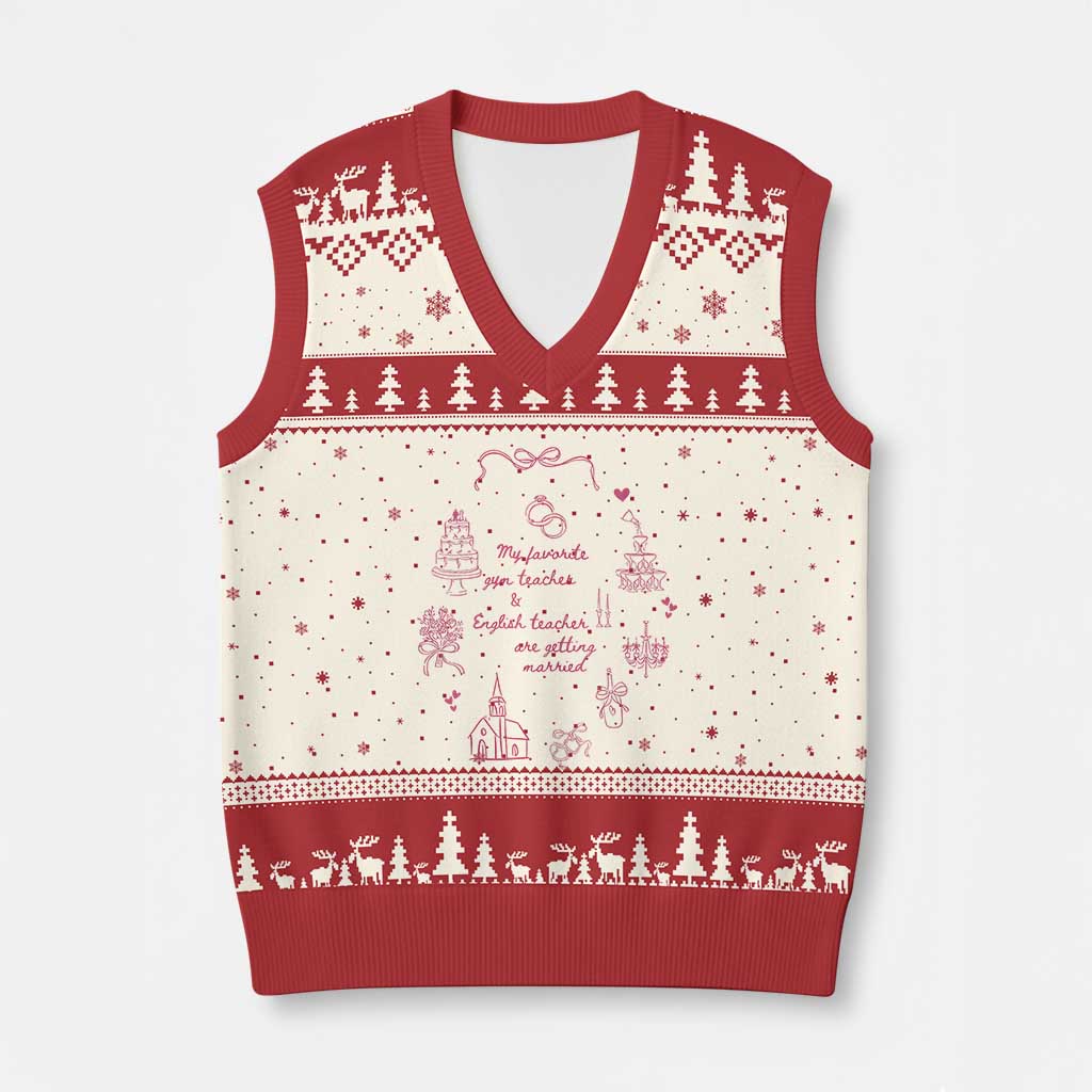 My Favorite Gym Teacher and English Teacher Are Getting Married V-Neck Knit Sweater Vest Retro Coquette Bow Wedding Love Story TS02 Beige Red Print Your Wear