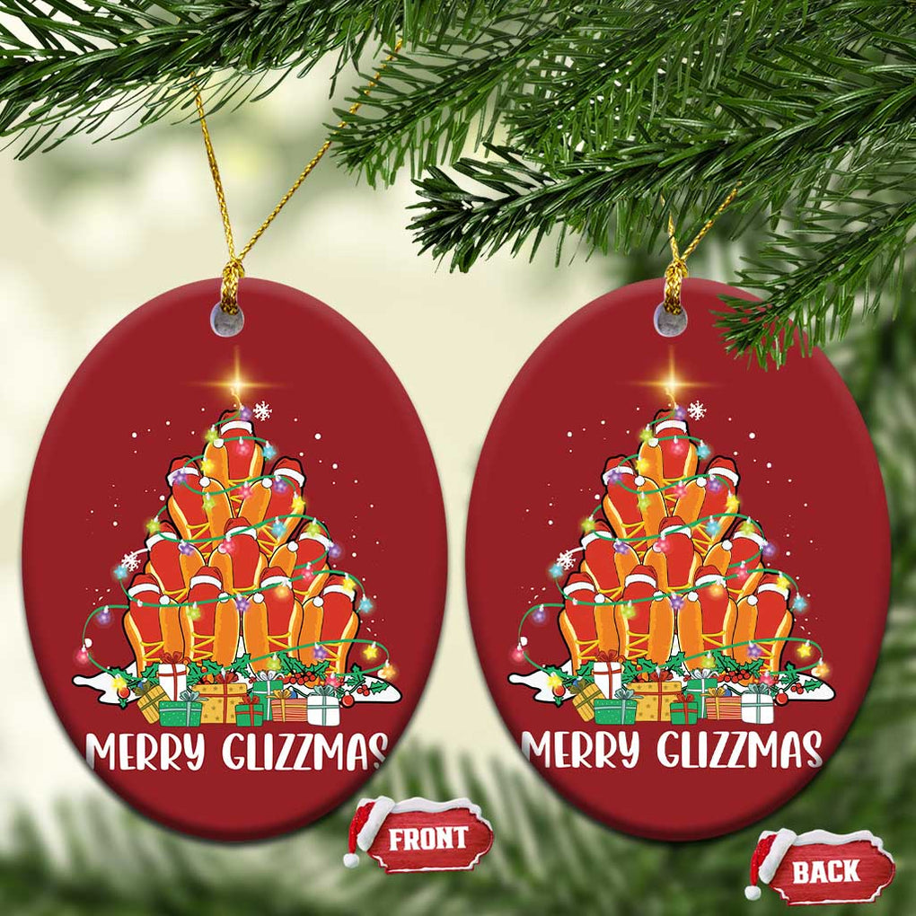 Merry Glizzmas Christmas Ornament Funny Hotdog Christmas Tree TS02 Oval Red Print Your Wear