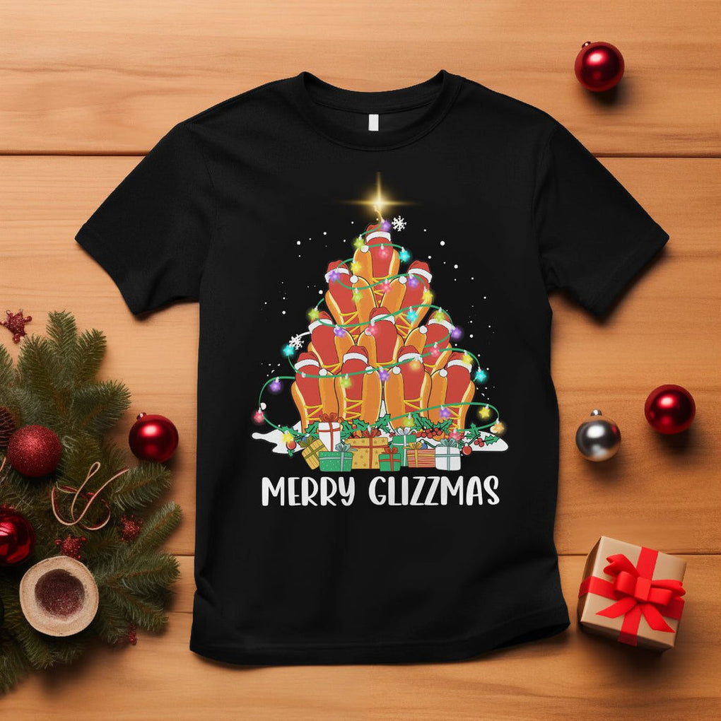Merry Glizzmas T Shirt Funny Hotdog Christmas Tree TS02 Black Printyourwear
