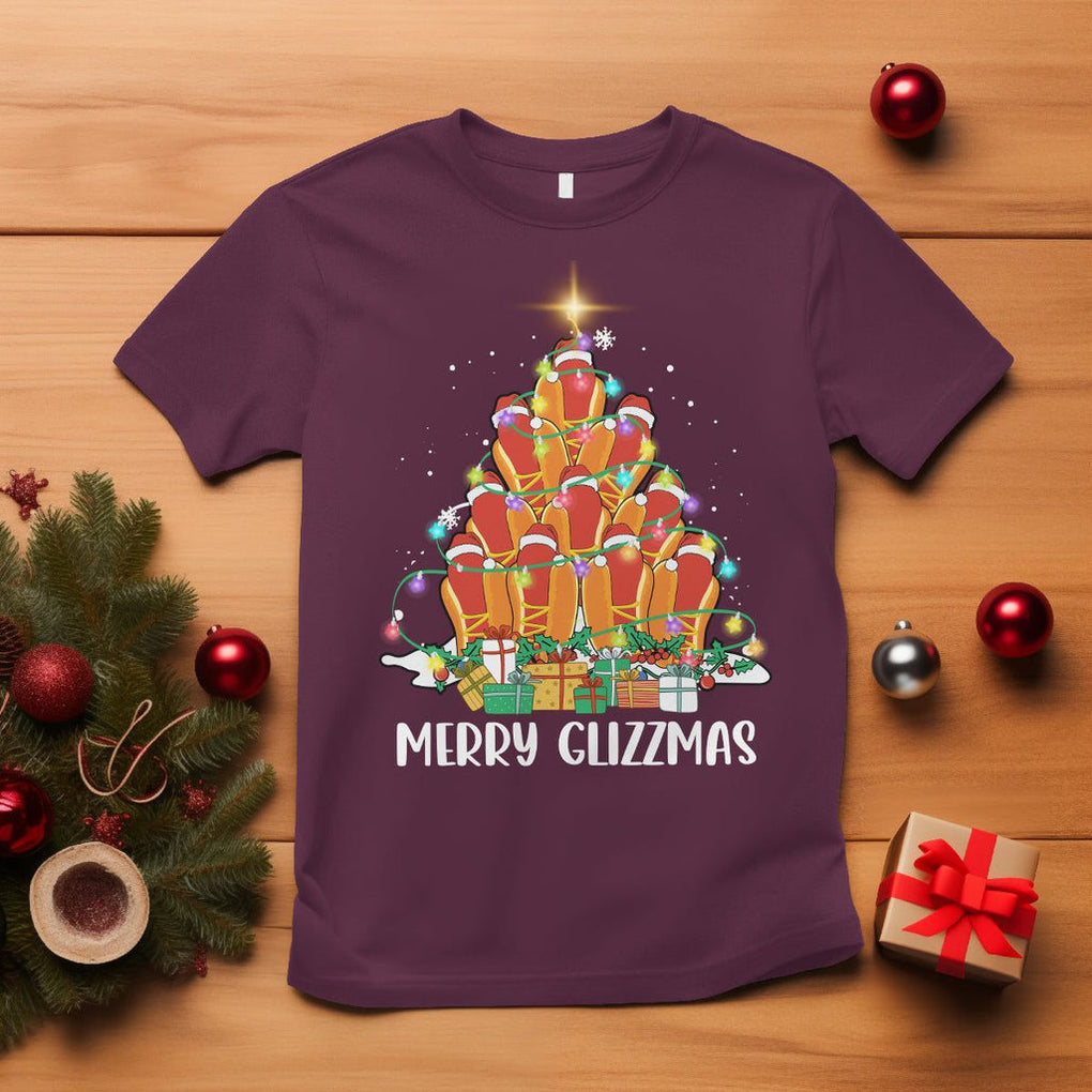 Merry Glizzmas T Shirt Funny Hotdog Christmas Tree TS02 Maroon Printyourwear