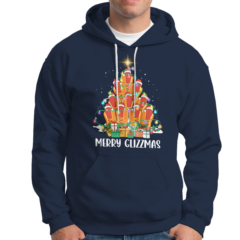 Merry Glizzmas Hoodie Funny Hotdog Christmas Tree TS02 Navy Printyourwear