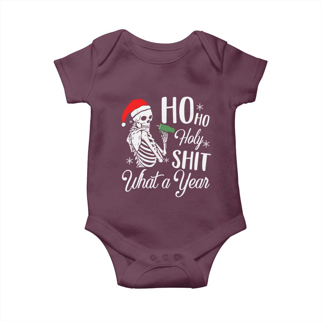 Skeleton Christmas Baby Onesie Ho Ho Holy Shit What A Year Funny Boujee Xmas Vibe TS02 Maroon Print Your Wear