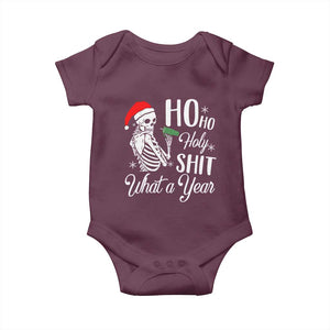 Skeleton Christmas Baby Onesie Ho Ho Holy Shit What A Year Funny Boujee Xmas Vibe TS02 Maroon Print Your Wear