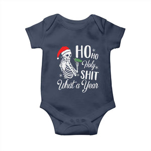 Skeleton Christmas Baby Onesie Ho Ho Holy Shit What A Year Funny Boujee Xmas Vibe TS02 Navy Print Your Wear