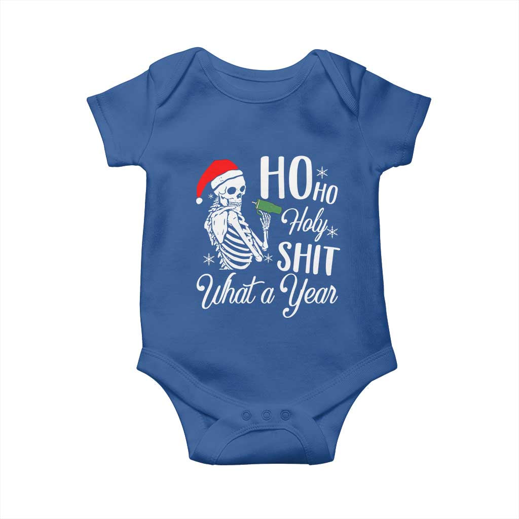Skeleton Christmas Baby Onesie Ho Ho Holy Shit What A Year Funny Boujee Xmas Vibe TS02 Royal Blue Print Your Wear