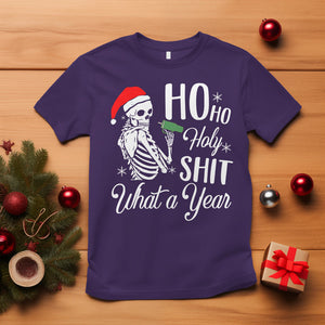 Skeleton Christmas T Shirt Ho Ho Holy Shit What A Year Funny Boujee Xmas Vibe TS02 Purple Printyourwear