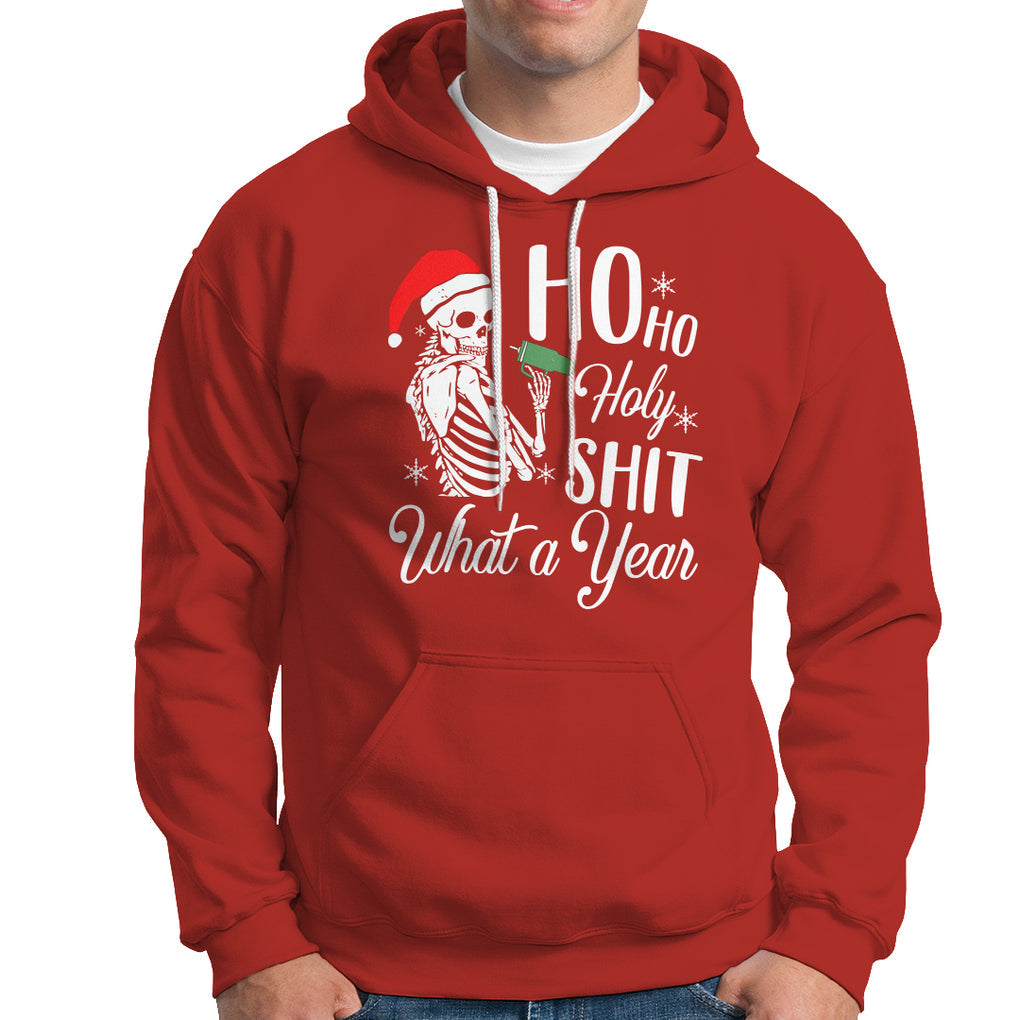 Skeleton Christmas Hoodie Ho Ho Holy Shit What A Year Funny Boujee Xmas Vibe TS02 Red Printyourwear