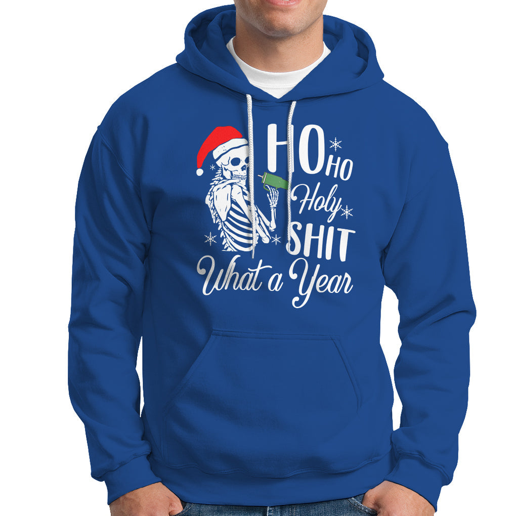 Skeleton Christmas Hoodie Ho Ho Holy Shit What A Year Funny Boujee Xmas Vibe TS02 Royal Blue Printyourwear