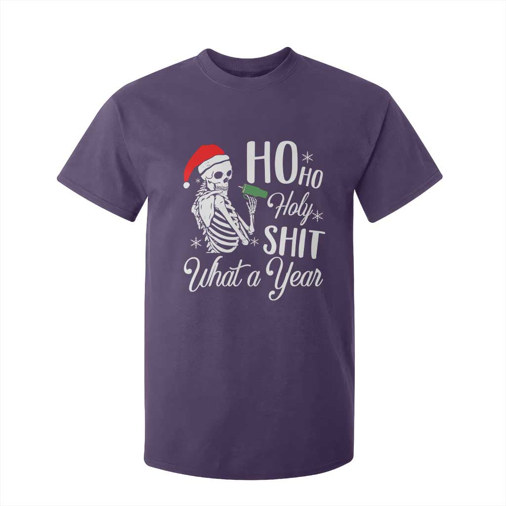 Skeleton Christmas T Shirt For Kid Ho Ho Holy Shit What A Year Funny Boujee Xmas Vibe TS02 Purple Print Your Wear