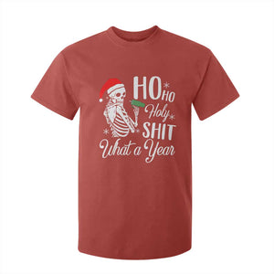 Skeleton Christmas T Shirt For Kid Ho Ho Holy Shit What A Year Funny Boujee Xmas Vibe TS02 Red Print Your Wear