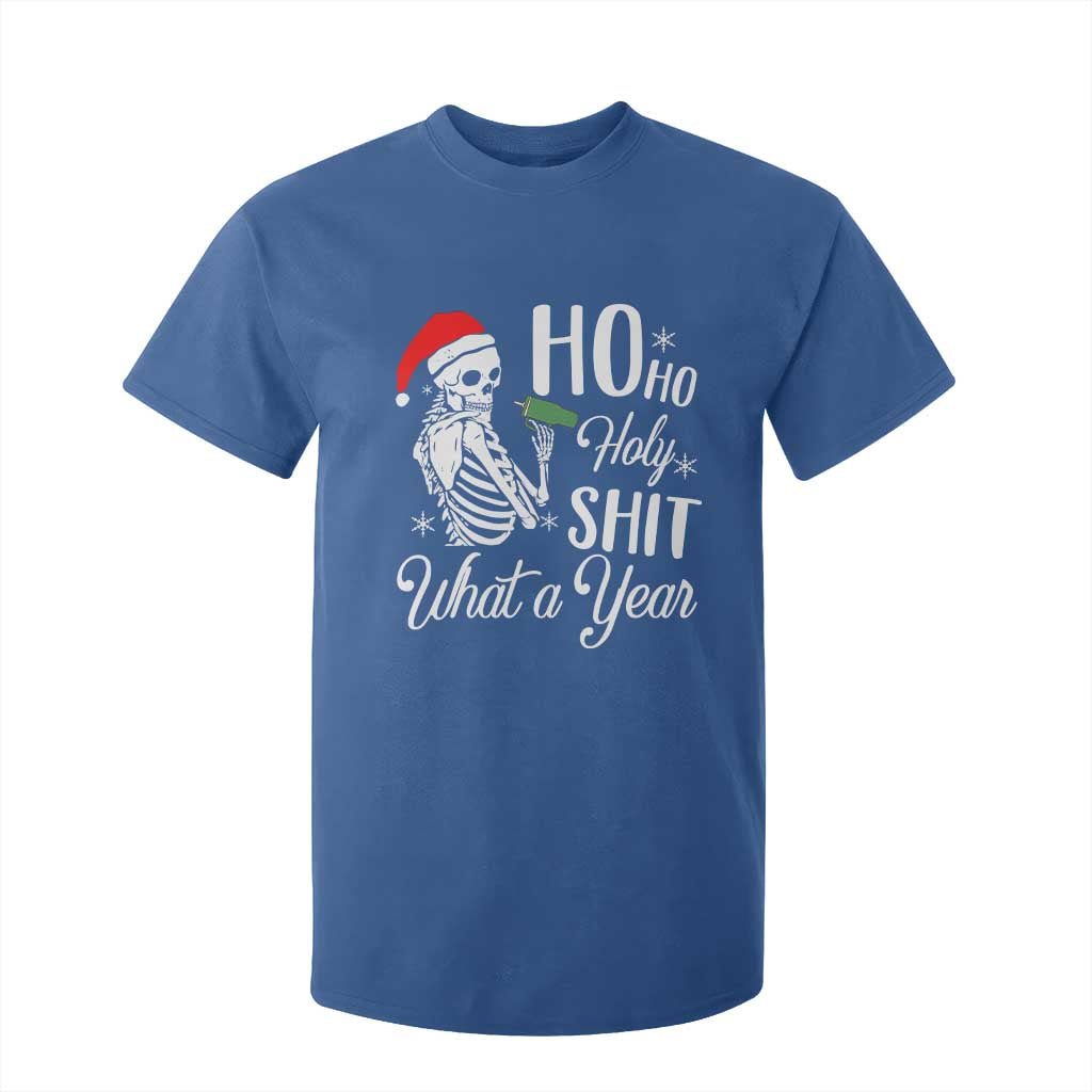 Skeleton Christmas T Shirt For Kid Ho Ho Holy Shit What A Year Funny Boujee Xmas Vibe TS02 Royal Blue Print Your Wear