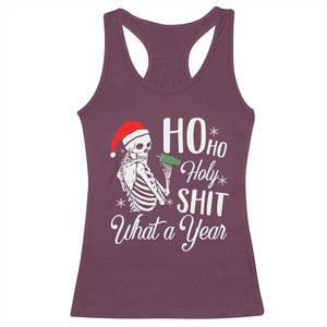 Skeleton Christmas Racerback Tank Top Ho Ho Holy Shit What A Year Funny Boujee Xmas Vibe TS02 Maroon Print Your Wear