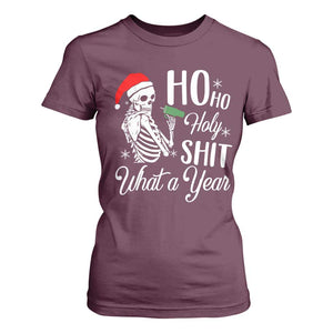 Skeleton Christmas T Shirt For Women Ho Ho Holy Shit What A Year Funny Boujee Xmas Vibe TS02 Maroon Print Your Wear