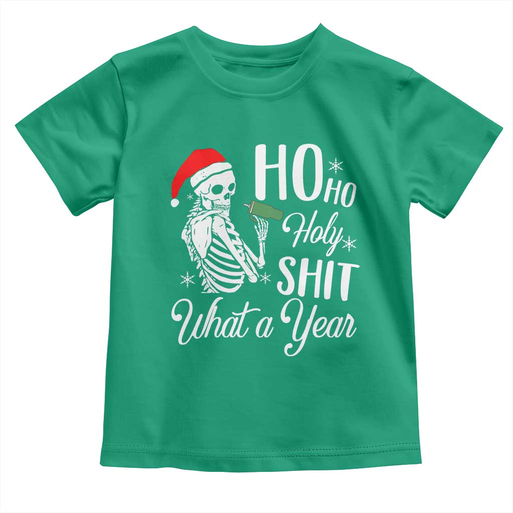 Skeleton Christmas Toddler T Shirt Ho Ho Holy Shit What A Year Funny Boujee Xmas Vibe TS02 Irish Green Print Your Wear