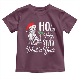 Skeleton Christmas Toddler T Shirt Ho Ho Holy Shit What A Year Funny Boujee Xmas Vibe TS02 Maroon Print Your Wear
