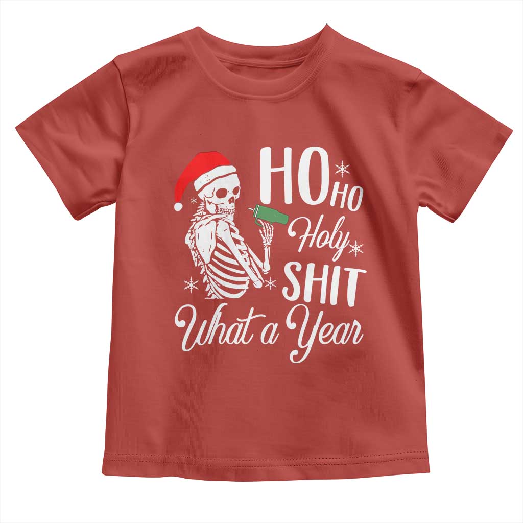 Skeleton Christmas Toddler T Shirt Ho Ho Holy Shit What A Year Funny Boujee Xmas Vibe TS02 Red Print Your Wear