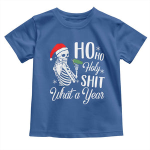 Skeleton Christmas Toddler T Shirt Ho Ho Holy Shit What A Year Funny Boujee Xmas Vibe TS02 Royal Blue Print Your Wear