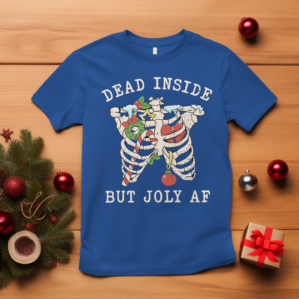 Skeleton Christmas T Shirt Dead Inside But Jolly AF Xmas Vibe TS02 Royal Blue Printyourwear