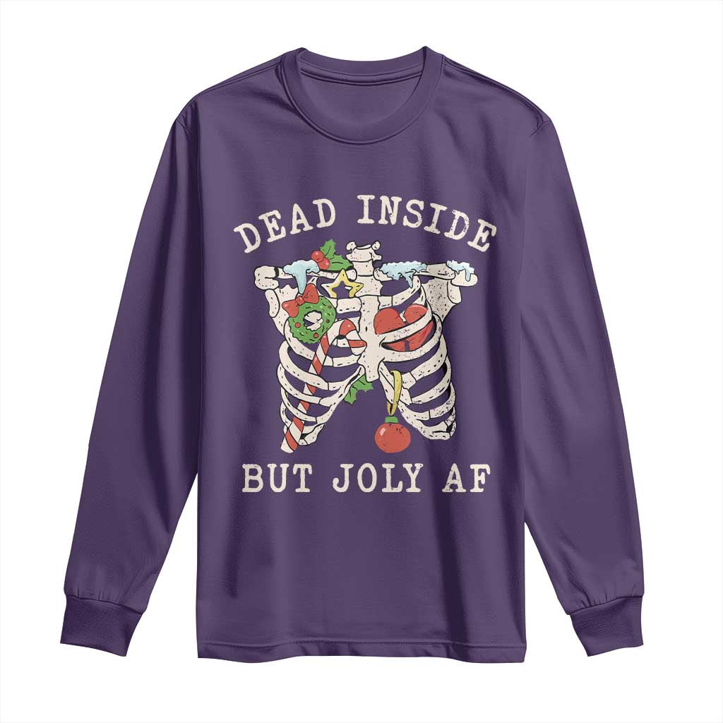 Skeleton Christmas Long Sleeve Shirt Dead Inside But Jolly AF Xmas Vibe TS02 Purple Print Your Wear