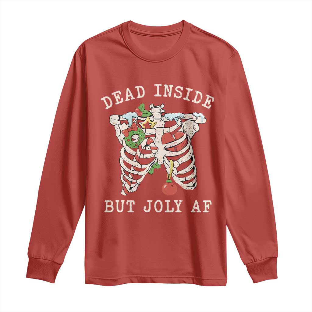 Skeleton Christmas Long Sleeve Shirt Dead Inside But Jolly AF Xmas Vibe TS02 Red Print Your Wear