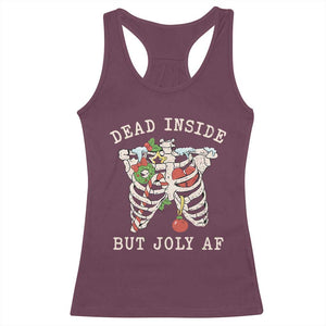 Skeleton Christmas Racerback Tank Top Dead Inside But Jolly AF Xmas Vibe TS02 Maroon Print Your Wear