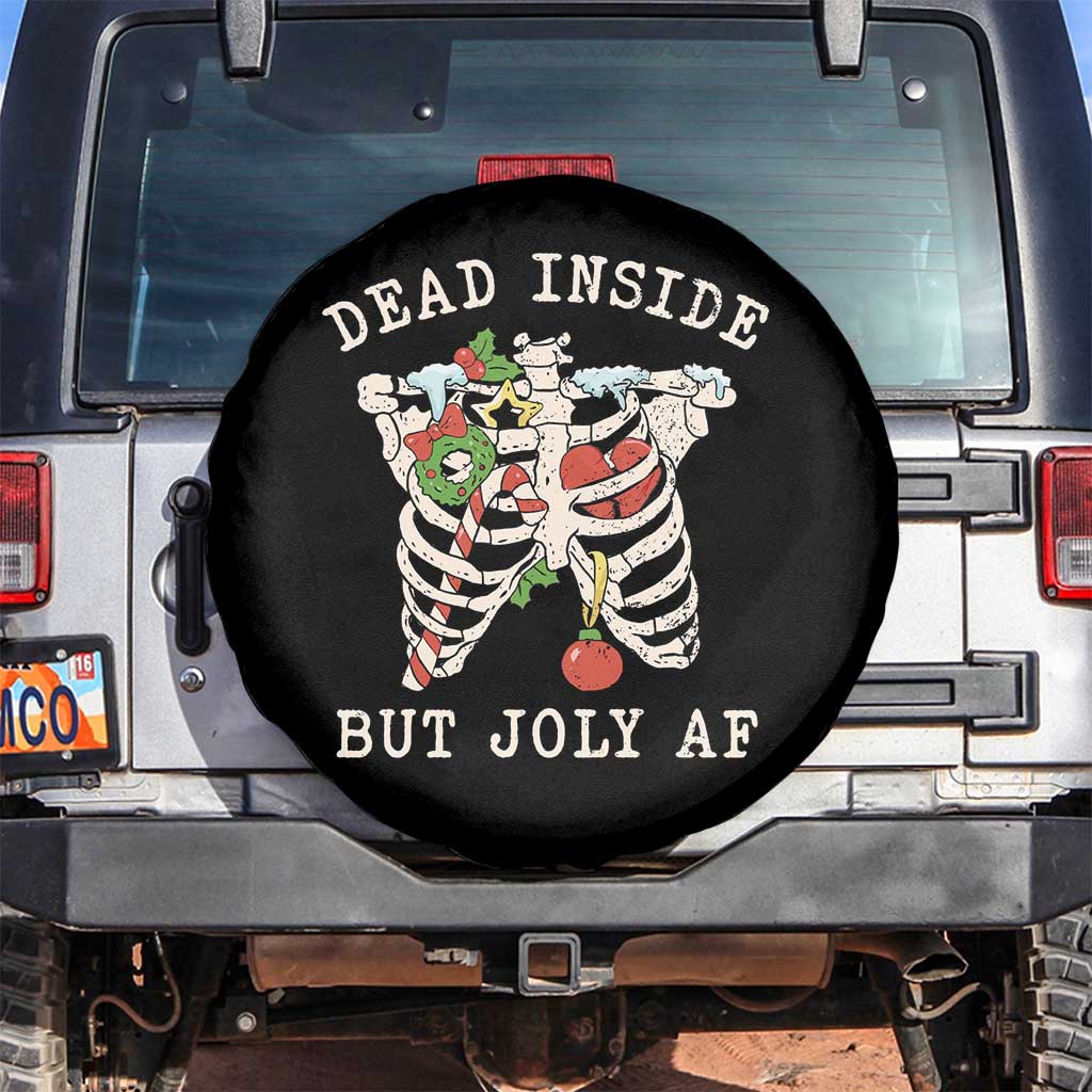Skeleton Christmas Spare Tire Cover Dead Inside But Jolly AF Xmas Vibe TS02 No hole Black Print Your Wear