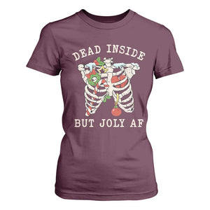 Skeleton Christmas T Shirt For Women Dead Inside But Jolly AF Xmas Vibe TS02 Maroon Print Your Wear