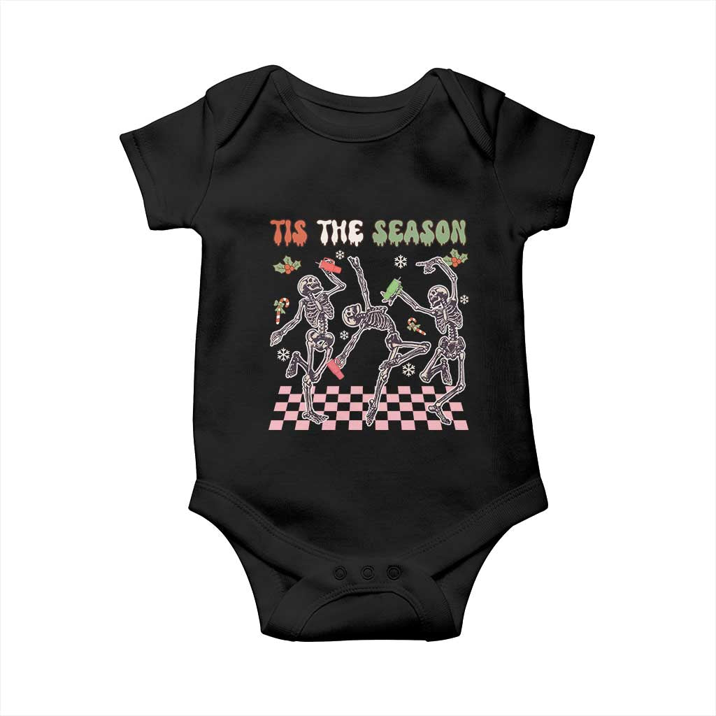 Dancing Skeleton Christmas Baby Onesie Tis The Season Retro Boujee Xmas Vibe TS02 Black Print Your Wear